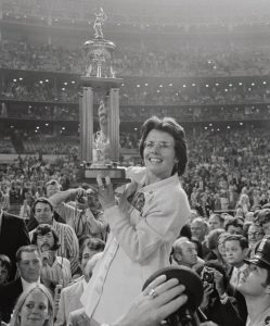 Billie Jean King Shows Her Trophy (1973)
